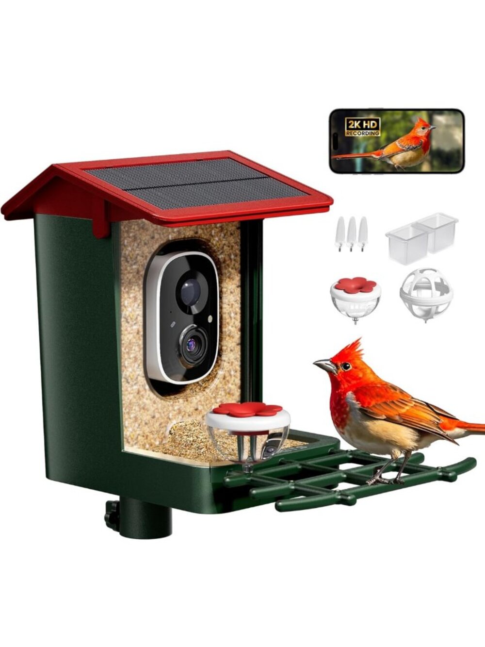Smart Bird Feeder with Camera Solar Powered, 2K HD Video, AI Bird Species